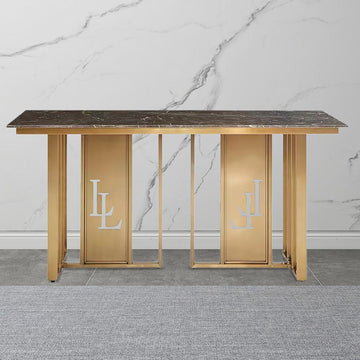Modern Writing Desk with Marble Top & Metal Base Office Desk